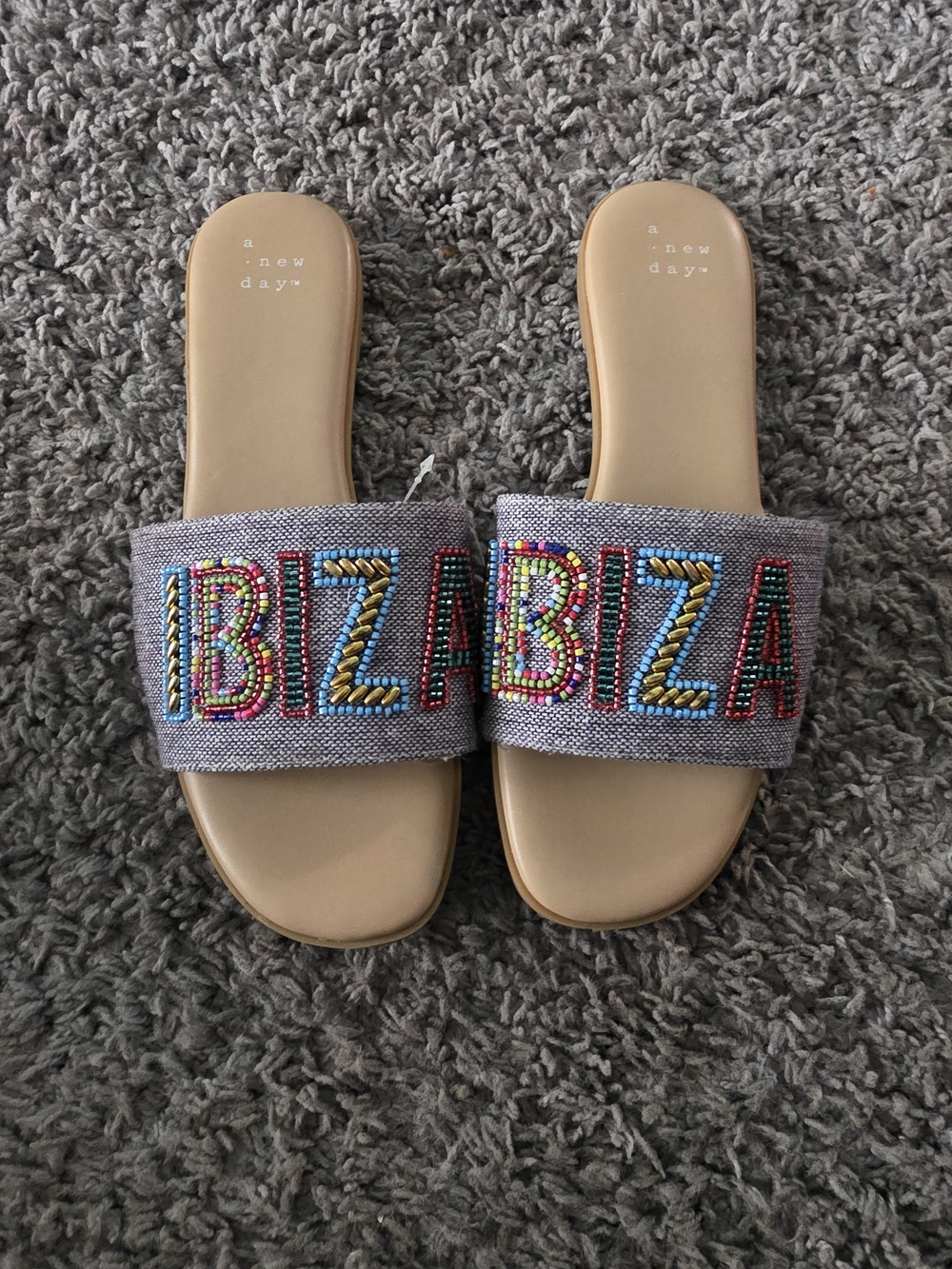 a new day Ibiza Beaded Slide Sandals - Neutral Multicolor